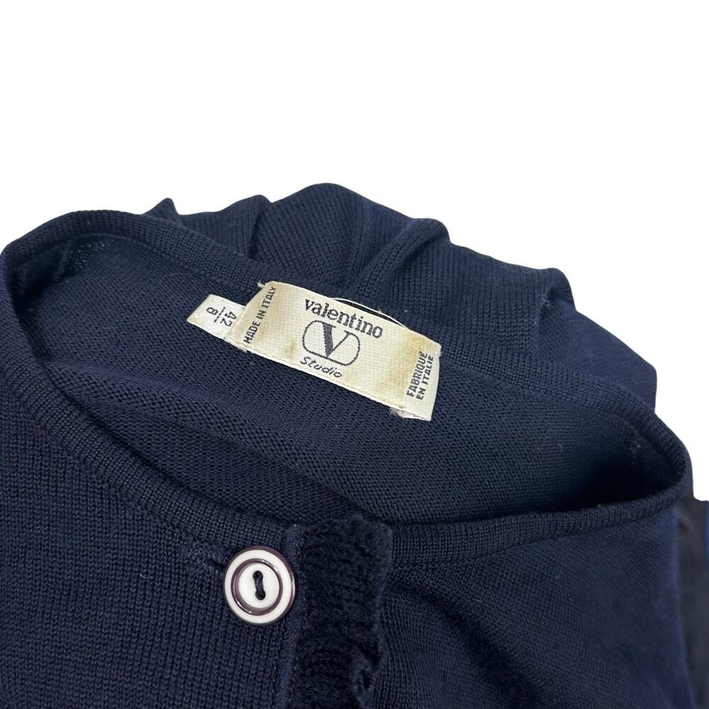 Valentino Studio Italy Navy Button Cardigan Sweater Lace Trim Size 8 EU 42 - Picture 3 of 5